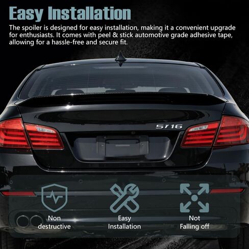 غطاء صندوق السيارة الخلفي سبويلر وجناح الذيل يناسب 2011-2016 BMW F10 5 Series 528i 535i 550i M5، P Style أسود لامع ABS خارجي سطح خلفي للشفة، حزمة واحدة in Kuwait