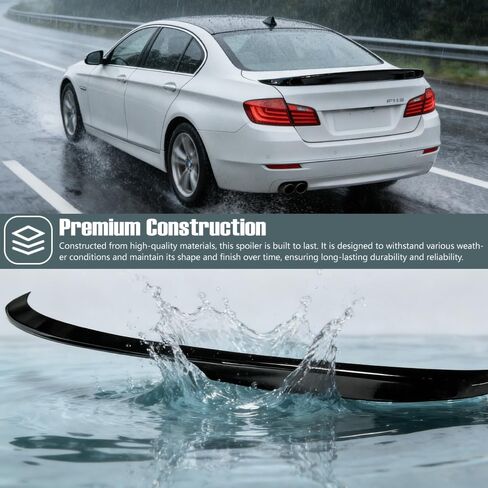 غطاء صندوق السيارة الخلفي سبويلر وجناح الذيل يناسب 2011-2016 BMW F10 5 Series 528i 535i 550i M5، P Style أسود لامع ABS خارجي سطح خلفي للشفة، حزمة واحدة in Kuwait