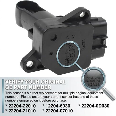 مستشعر تدفق الهواء الشامل MAF 22204-22010 لسيارة Toyota Camry 2002-2006، Corolla، Highlander، 4Runner، Tacoma، RAV4، Lexus ES300 RX300، Scion xA xB، يستبدل 22204-21010 22204-07010 197-6030 in Kuwait