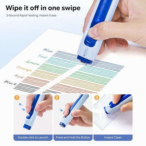 Heat Pen Eraser for Erasable Gel Ink Pen/Fountain Pens- Heat Erasable Gel, 1-Second Clean Erase, USB-C Rechargeable, Safe for Students & Note-Taking in Kuwait