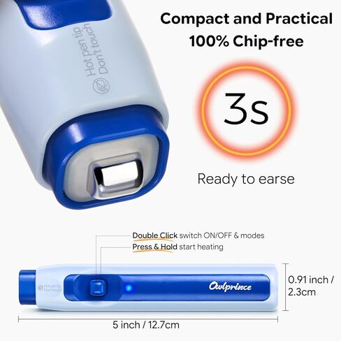 Heat Pen Eraser for Erasable Gel Ink Pen/Fountain Pens- Heat Erasable Gel, 1-Second Clean Erase, USB-C Rechargeable, Safe for Students & Note-Taking in Kuwait
