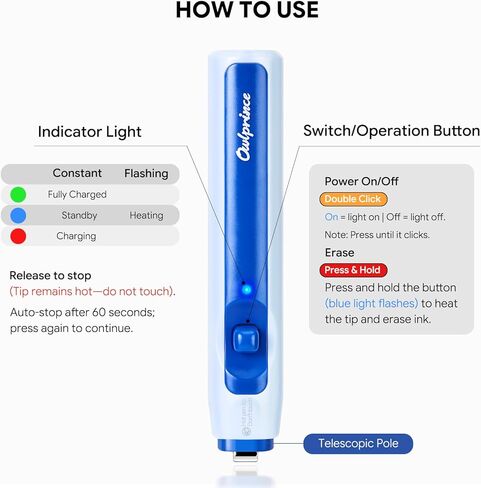 Heat Pen Eraser for Erasable Gel Ink Pen/Fountain Pens- Heat Erasable Gel, 1-Second Clean Erase, USB-C Rechargeable, Safe for Students & Note-Taking in Kuwait