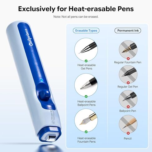 Heat Pen Eraser for Erasable Gel Ink Pen/Fountain Pens- Heat Erasable Gel, 1-Second Clean Erase, USB-C Rechargeable, Safe for Students & Note-Taking in Kuwait