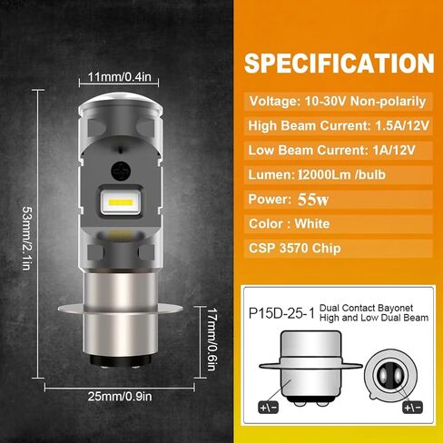 Fit For 1997–2006 Yamaha Banshee 350 LED Headlight Bulbs,H6 H6M P15D bulbs used for Motorcycle/ATVs/UTV, Super Bright 12000 Lumens 6000K White 55W, IP68,Plug and Play, 2-Pack in Saudi Arabia
