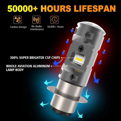 Fit For 1997–2006 Yamaha Banshee 350 LED Headlight Bulbs,H6 H6M P15D bulbs used for Motorcycle/ATVs/UTV, Super Bright 12000 Lumens 6000K White 55W, IP68,Plug and Play, 2-Pack in Saudi Arabia