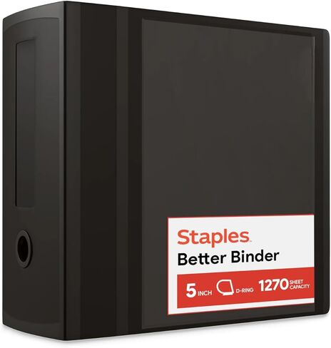Staples Better Binder Heavy-Duty View، أسود، سعة 1000 ورقة، 5 بوصات (قطر الحلقة) in Kuwait