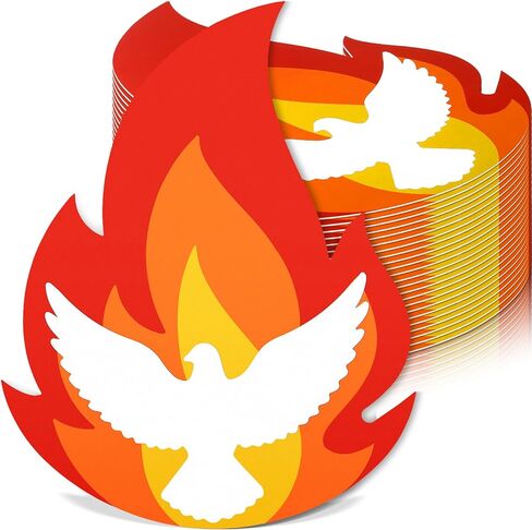 Fuutreo 48 Pcs Large Size Come Holy Spirit Fire Flame and Dove Pigeon Paper Cutouts Decorations Pentecost Religious Decor Stickers for Classroom Bulletin Church Sanctuary Sunday School Decorations in Kuwait