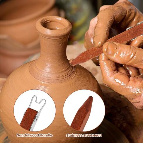Pottery Trimming Tool for Clay and Ceramics, Double Ended Stainless Steel Pottery Wheel Tool with Sandalwood Handle for Bowl, Cup and Vase Foot Trimming (4mm & 6mm) in Saudi Arabia