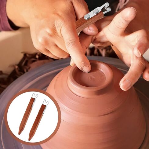 Pottery Trimming Tool for Clay and Ceramics, Double Ended Stainless Steel Pottery Wheel Tool with Sandalwood Handle for Bowl, Cup and Vase Foot Trimming (4mm & 6mm) in Saudi Arabia
