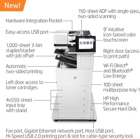 HP LaserJet Enterprise MFP M634z Monochrome All-in-One Printer with Built-in Ethernet, 2-Sided Printing, Extra Paper Trays & 3-bin Stapler/Stacker (7PS96A) in Kuwait