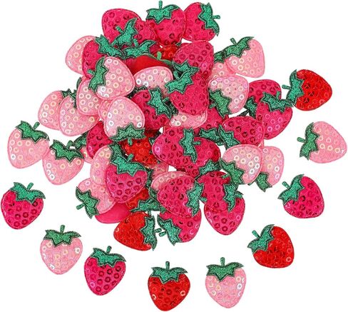 60 Pcs Sequins Strawberry Appliques Sew on or Glue on 3 Colors Padded Strawberry Patches for DIY Sewing, Hair Clips, Hats, Backpacks, Clothing (Back no Glue) in Kuwait