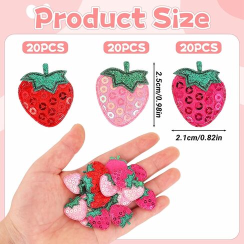 60 Pcs Sequins Strawberry Appliques Sew on or Glue on 3 Colors Padded Strawberry Patches for DIY Sewing, Hair Clips, Hats, Backpacks, Clothing (Back no Glue) in Kuwait