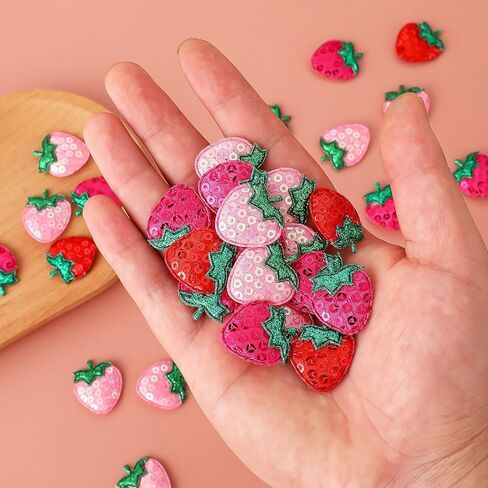 60 Pcs Sequins Strawberry Appliques Sew on or Glue on 3 Colors Padded Strawberry Patches for DIY Sewing, Hair Clips, Hats, Backpacks, Clothing (Back no Glue) in Kuwait