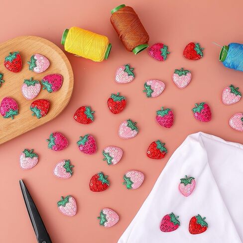 60 Pcs Sequins Strawberry Appliques Sew on or Glue on 3 Colors Padded Strawberry Patches for DIY Sewing, Hair Clips, Hats, Backpacks, Clothing (Back no Glue) in Kuwait