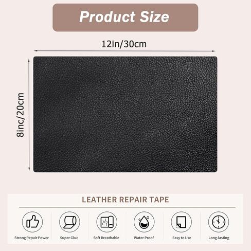 4PCS Self-Adhesive Leather Repair Patches, 8 x 12 Inch Black Repair Patch Tape for Couches Waterproof Leather Patches for Furniture, Sofa, Chair, Car Seats (Black) in Saudi Arabia