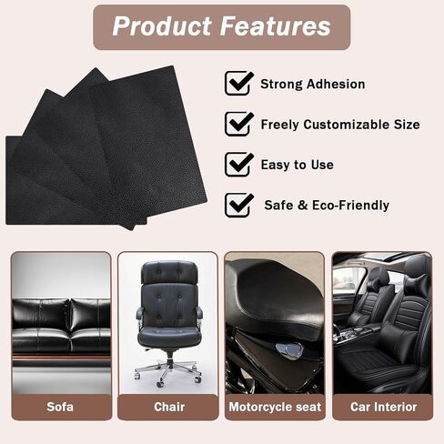 4PCS Self-Adhesive Leather Repair Patches, 8 x 12 Inch Black Repair Patch Tape for Couches Waterproof Leather Patches for Furniture, Sofa, Chair, Car Seats (Black) in Saudi Arabia