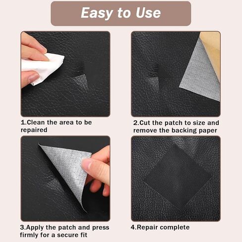 4PCS Self-Adhesive Leather Repair Patches, 8 x 12 Inch Black Repair Patch Tape for Couches Waterproof Leather Patches for Furniture, Sofa, Chair, Car Seats (Black) in Saudi Arabia