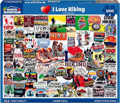 White Mountain 1000 Piece Jigsaw Puzzle Outdoor Nature Collage Puzzles with Large Pieces Gift for Adults and Family 24"x30" - I Love Hiking in Kuwait