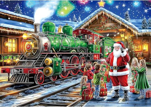 Christmas 1000 Piece Puzzle for Adults, Christmas Train Jigsaw Puzzle Santa & Vintage Train Scene Adults and Teens Family Challenging Perfect for Game Nights (27.5x19.7 in) in Saudi Arabia