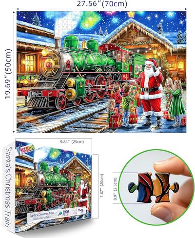 Christmas 1000 Piece Puzzle for Adults, Christmas Train Jigsaw Puzzle Santa & Vintage Train Scene Adults and Teens Family Challenging Perfect for Game Nights (27.5x19.7 in) in Saudi Arabia
