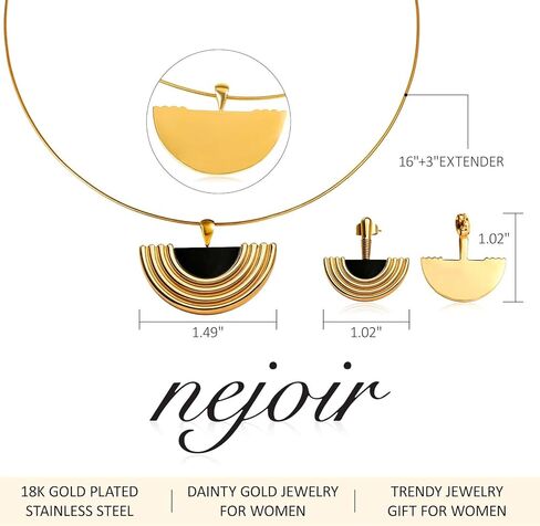 Gold Jewelry Set for Women, Dainty 18K Gold Plated Fan/Flower/OT Choker Necklace and Drop Earrings, Trendy Earrings and Necklace Set Jewelry Gift for Women in Saudi Arabia