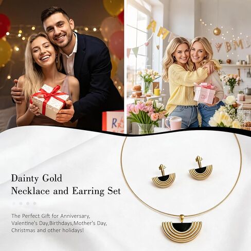 Gold Jewelry Set for Women, Dainty 18K Gold Plated Fan/Flower/OT Choker Necklace and Drop Earrings, Trendy Earrings and Necklace Set Jewelry Gift for Women in Saudi Arabia