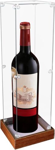Clear Acrylic Wine Bottle Display Case with Wooden Base, Dustproof Protection Single Red Wine Showcase for Champagne, Whiskey, Liquor, Beer, Figures, Collectibles (3.9 x 3.9 x 13.8 Inch) in Saudi Arabia