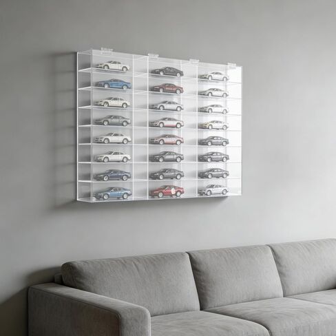 Clear Acrylic Display Case for 1:24 Scale Diecast, 8 Tiers 24 Compartments Clear Toy Model Car Display Box, Wall Mounted Toy Display Shelf for Living Rooms, Bedrooms, Offices, Reception Rooms Etc in Saudi Arabia
