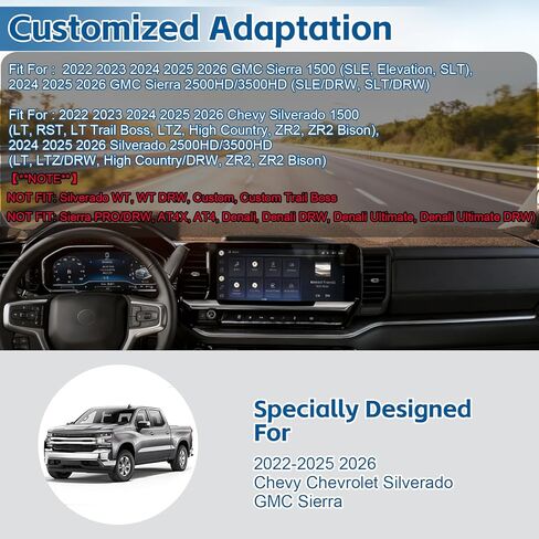 Dash Cover Mat Fit for 2022-2024 2025 2026 Silverado & GMC Sierra 1500 2500HD 3500HD Accessories with HUD Dashboard,Non-Slip Dash Protector Cover Pad (Only fits 13.4 in Screen) in Saudi Arabia