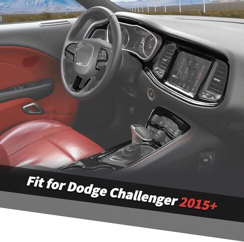 Jimen Fit for Dodge Challenger 2015-2023، 9 قطع من الألياف الكربونية الداخلية - غطاء لوحة القيادة المركزية ولوحة لوحة القيادة ولوحة تقليم ناقل الحركة in Kuwait