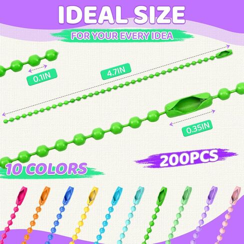 200Pcs Ball Chain Keychain Bulk, 10 Colors Keychain Chains 4.7" Length, 0.1" Bead Size, Ball Chain for DIY Crafts, Dog Tags, Key Making Supplies in Saudi Arabia