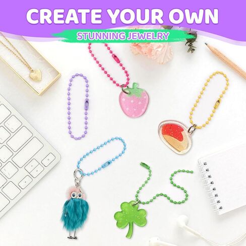 200Pcs Ball Chain Keychain Bulk, 10 Colors Keychain Chains 4.7" Length, 0.1" Bead Size, Ball Chain for DIY Crafts, Dog Tags, Key Making Supplies in Saudi Arabia