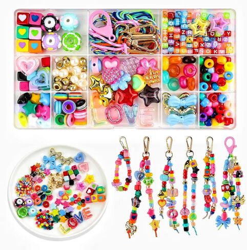 Tarklanda 304 Pcs Beaded Keychain Making Kit DIY Bag Charm Kit Colorful Letter Alphabet Heart Beads Accessories for Jewelry Making Women Friends Summer Camp Craft Kit Gift in Saudi Arabia