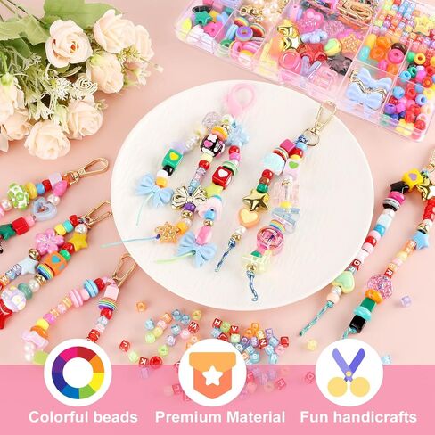 Tarklanda 304 Pcs Beaded Keychain Making Kit DIY Bag Charm Kit Colorful Letter Alphabet Heart Beads Accessories for Jewelry Making Women Friends Summer Camp Craft Kit Gift in Saudi Arabia