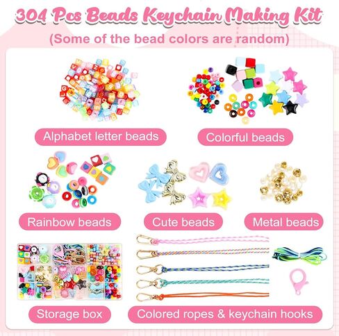 Tarklanda 304 Pcs Beaded Keychain Making Kit DIY Bag Charm Kit Colorful Letter Alphabet Heart Beads Accessories for Jewelry Making Women Friends Summer Camp Craft Kit Gift in Saudi Arabia