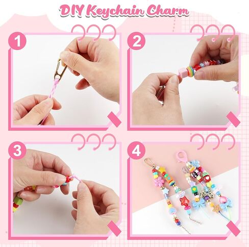 Tarklanda 304 Pcs Beaded Keychain Making Kit DIY Bag Charm Kit Colorful Letter Alphabet Heart Beads Accessories for Jewelry Making Women Friends Summer Camp Craft Kit Gift in Saudi Arabia