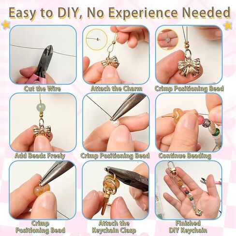 Kasmena 750+PCS Beaded Keychain Making Kit, Cute Bag Charm Kit with Glass Bead Acrylic Heart Star Flower Letter Alphabet DIY Supplies Crafts Accessoriess for Women Girls in Kuwait