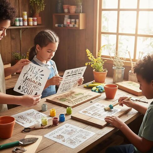 16Pcs Garden Floral Stencils Painting On Reusable Crafts Templates, 7.8x7.8Inch My Garden Flower Plant Stencil for Painting on DIY Wood Canvas Scrapbook Paper Fabric Pillows Card Making Home Decor in Saudi Arabia