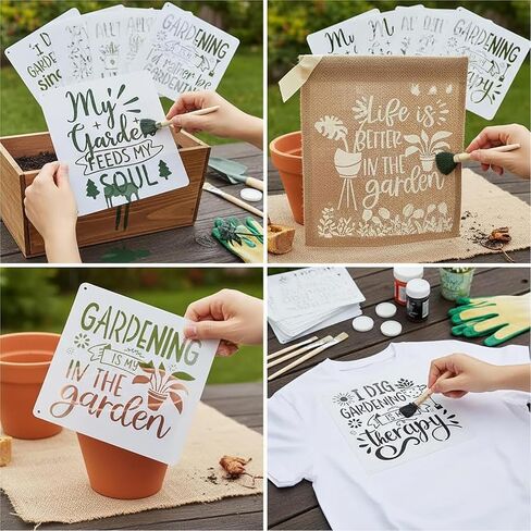 16Pcs Garden Floral Stencils Painting On Reusable Crafts Templates, 7.8x7.8Inch My Garden Flower Plant Stencil for Painting on DIY Wood Canvas Scrapbook Paper Fabric Pillows Card Making Home Decor in Saudi Arabia