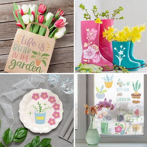 16Pcs Garden Floral Stencils Painting On Reusable Crafts Templates, 7.8x7.8Inch My Garden Flower Plant Stencil for Painting on DIY Wood Canvas Scrapbook Paper Fabric Pillows Card Making Home Decor in Saudi Arabia