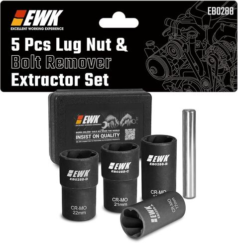 EWK 5 قطع 17، 19، 21، 22 مم، مجموعة مقابس ملتوية ومزيل البراغي والصواميل مع شريط ثقب الانجراف، متري in Kuwait