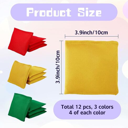 12 Pack Bean Bags,3.9 x 3.9inch Mini Bean Bags for Tossing,Colorful Cornhole Beanbags for Kids,Nylon Beanbags Hand Toss Games,Fun Sports Outdoor Family Games(3 Colors) in Saudi Arabia