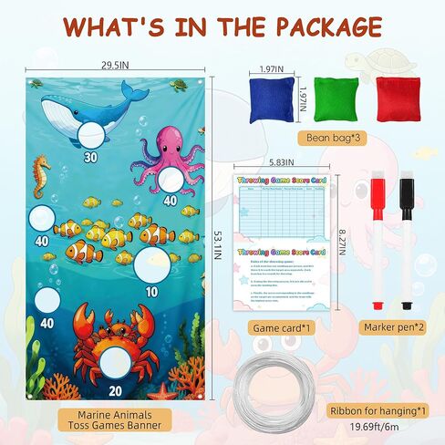 Ocean Toss Game Birthday Party Supplies Bean Bag Toss Game for Adults, Washable Heavy Duty Outdoor Indoor Throwing Theme Party Game Banner with 3 Bean Bags and 19.6ft String in Saudi Arabia