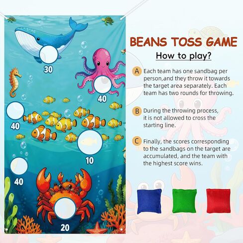 Ocean Toss Game Birthday Party Supplies Bean Bag Toss Game for Adults, Washable Heavy Duty Outdoor Indoor Throwing Theme Party Game Banner with 3 Bean Bags and 19.6ft String in Saudi Arabia