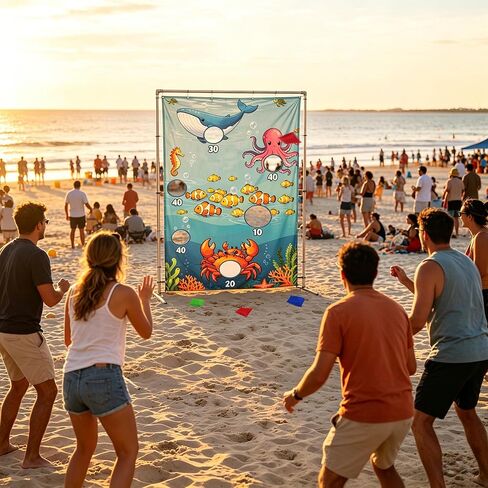 Ocean Toss Game Birthday Party Supplies Bean Bag Toss Game for Adults, Washable Heavy Duty Outdoor Indoor Throwing Theme Party Game Banner with 3 Bean Bags and 19.6ft String in Saudi Arabia