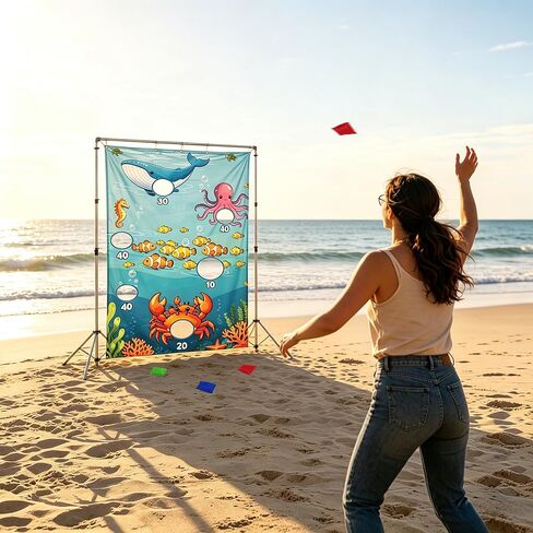 Ocean Toss Game Birthday Party Supplies Bean Bag Toss Game for Adults, Washable Heavy Duty Outdoor Indoor Throwing Theme Party Game Banner with 3 Bean Bags and 19.6ft String in Saudi Arabia
