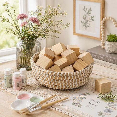 30 Pack Unfinished Wooden Cubes Wooden Blocks, 2 x 2 x 2 Inch Solid Wood Craft Blocks, Blank Square Wood Cubes for Painting, Staining, Wood Burning, DIY Projects and Craft Making in Saudi Arabia