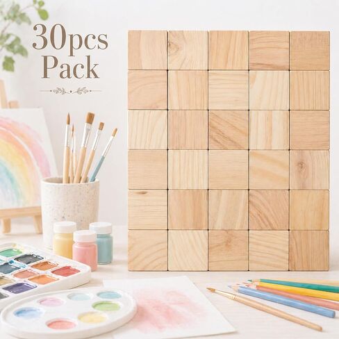 30 Pack Unfinished Wooden Cubes Wooden Blocks, 2 x 2 x 2 Inch Solid Wood Craft Blocks, Blank Square Wood Cubes for Painting, Staining, Wood Burning, DIY Projects and Craft Making in Saudi Arabia