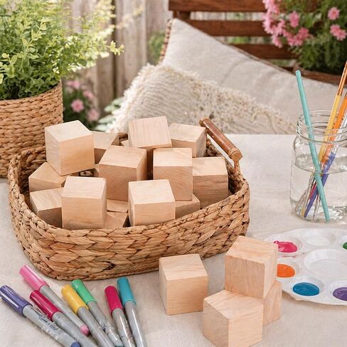 30 Pack Unfinished Wooden Cubes Wooden Blocks, 2 x 2 x 2 Inch Solid Wood Craft Blocks, Blank Square Wood Cubes for Painting, Staining, Wood Burning, DIY Projects and Craft Making in Saudi Arabia