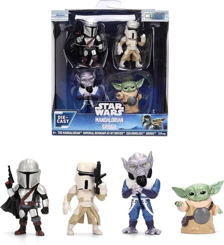 Jada Star Wars Metalfigs 4-Pack Wave 2 – The Mandalorian, Imperial Remnant AT-RT Driver, Zeb Orrelios, Grogu Die-Cast Figures 2.5" Scale – Stylized Display Set Toys in Kuwait